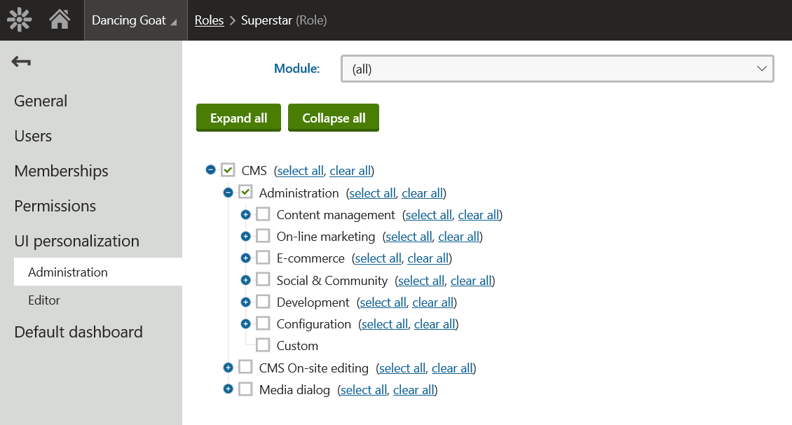 Basic UI personalization settings