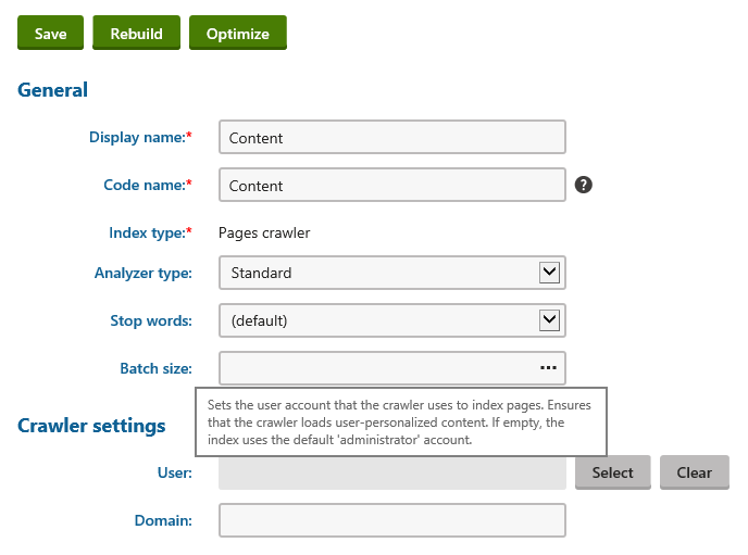 Smart search crawler settings