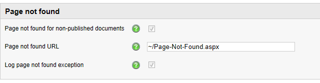 Page not found settings