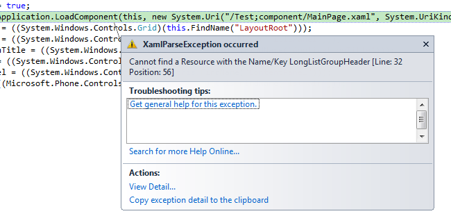 XamlParseException occured